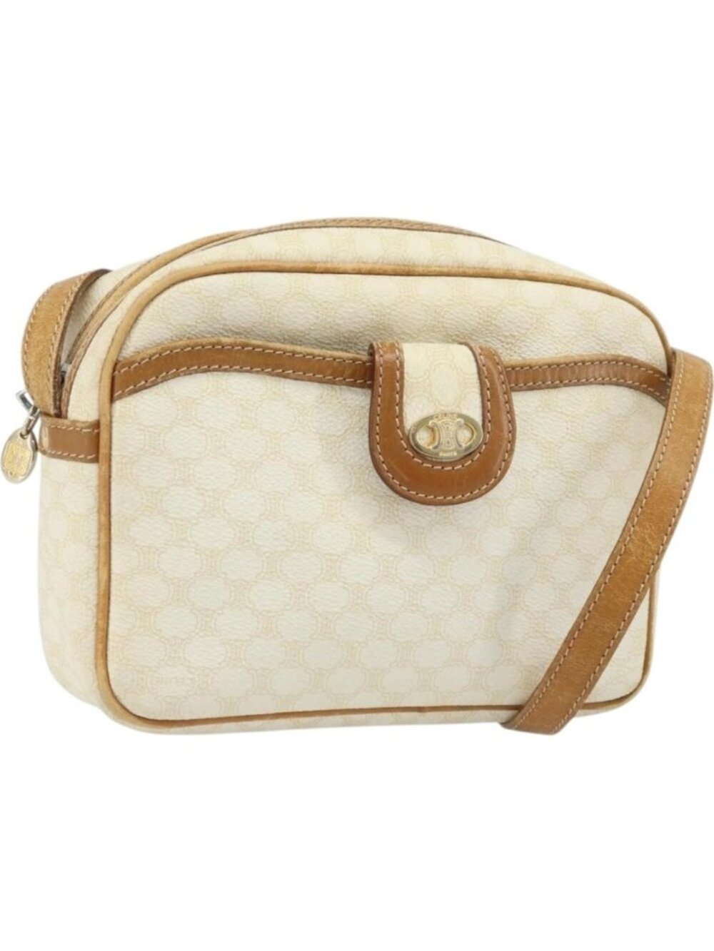 CELINE Macadam Canvas Shoulder Bag PVC Leather Ivory Gold